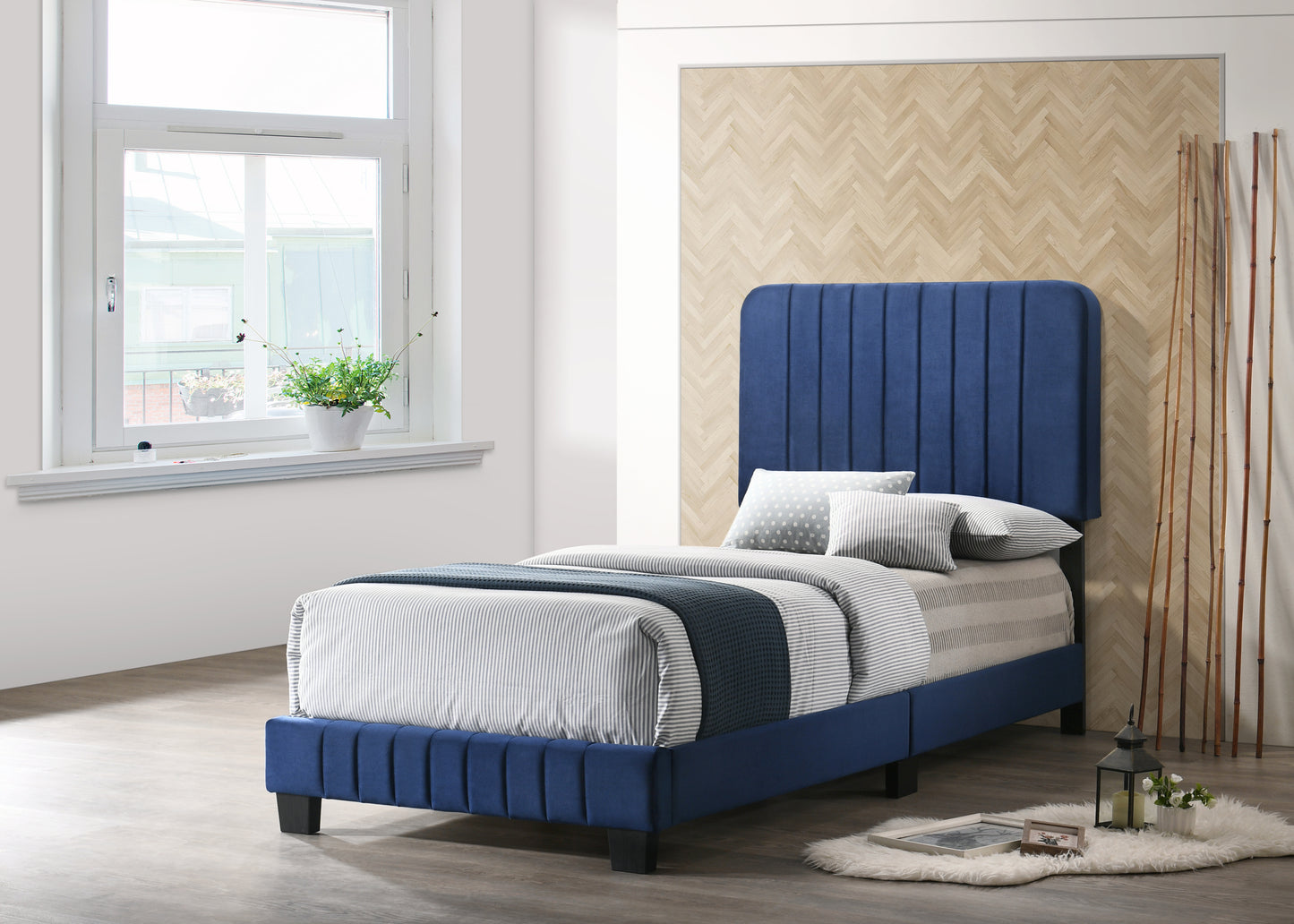 Contemporary Navy Blue Twin Bed