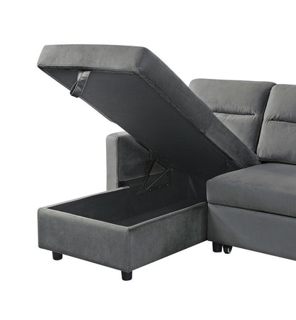 Ivy 81.5" Dark Gray Velvet Reversible Sleeper Sectional Sofa with Storage Chaise and Side Pocket