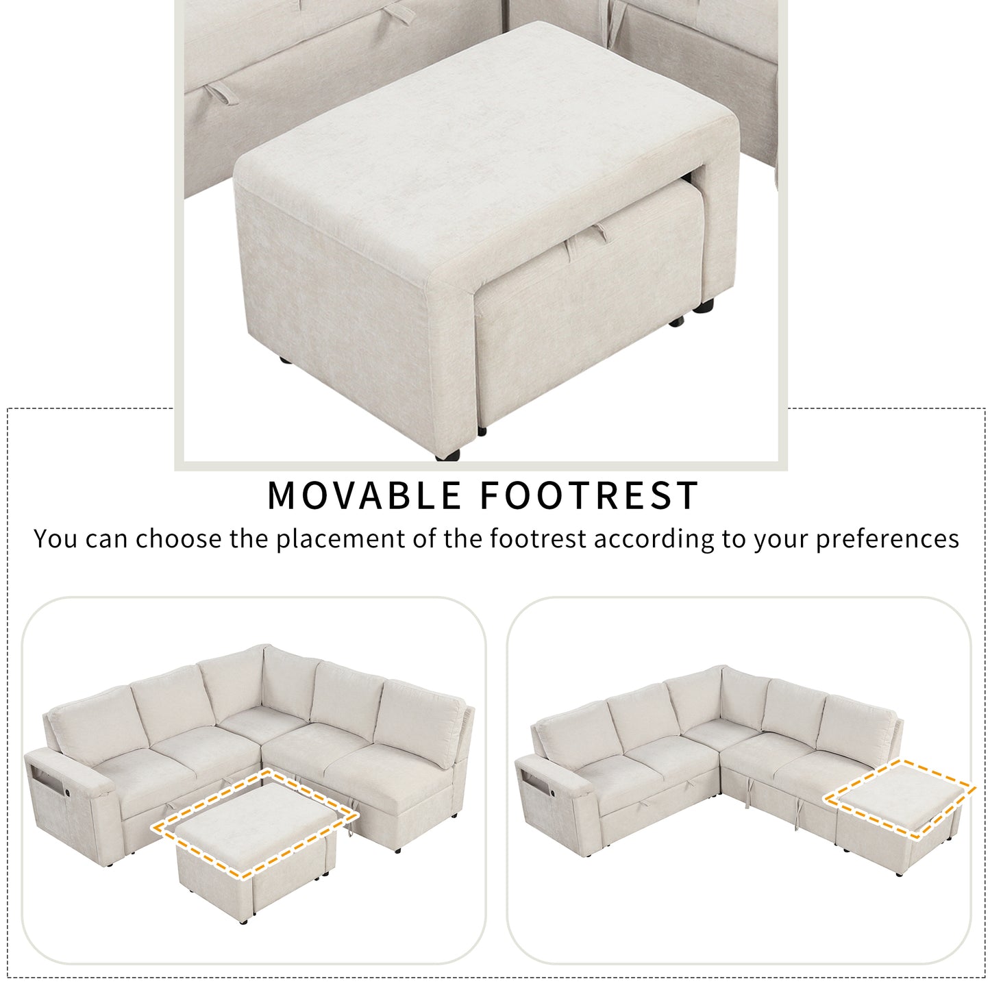 U_STYLE  L-shaped Padded Modular Sofa with Storage Space, USB Ports, and Cup Holders on the Armrests, Suitable for Living Rooms, Offices, and Apartments.