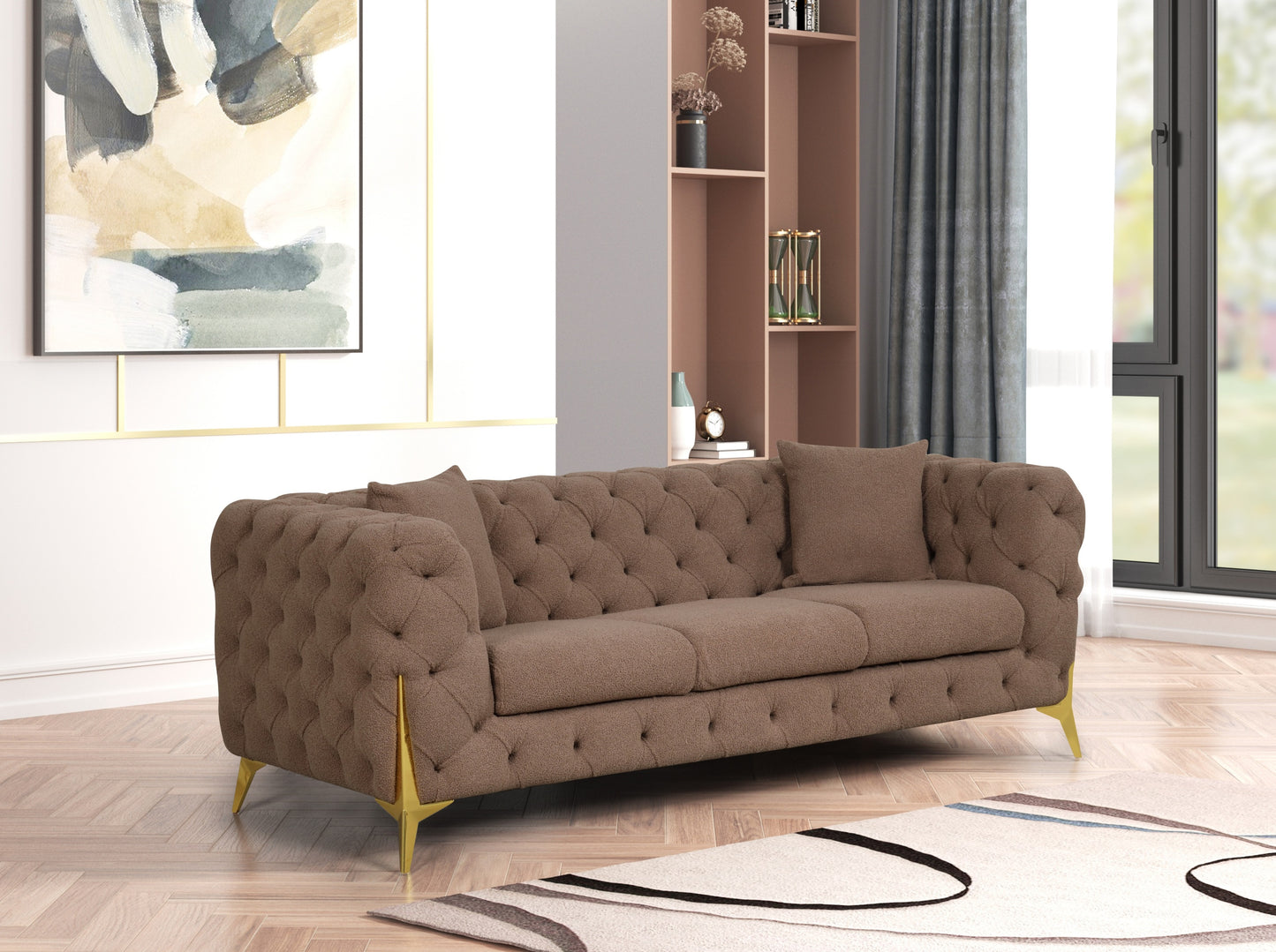 Contempo Modern Style Buckle Fabric Sofa Made with Wood in Brown