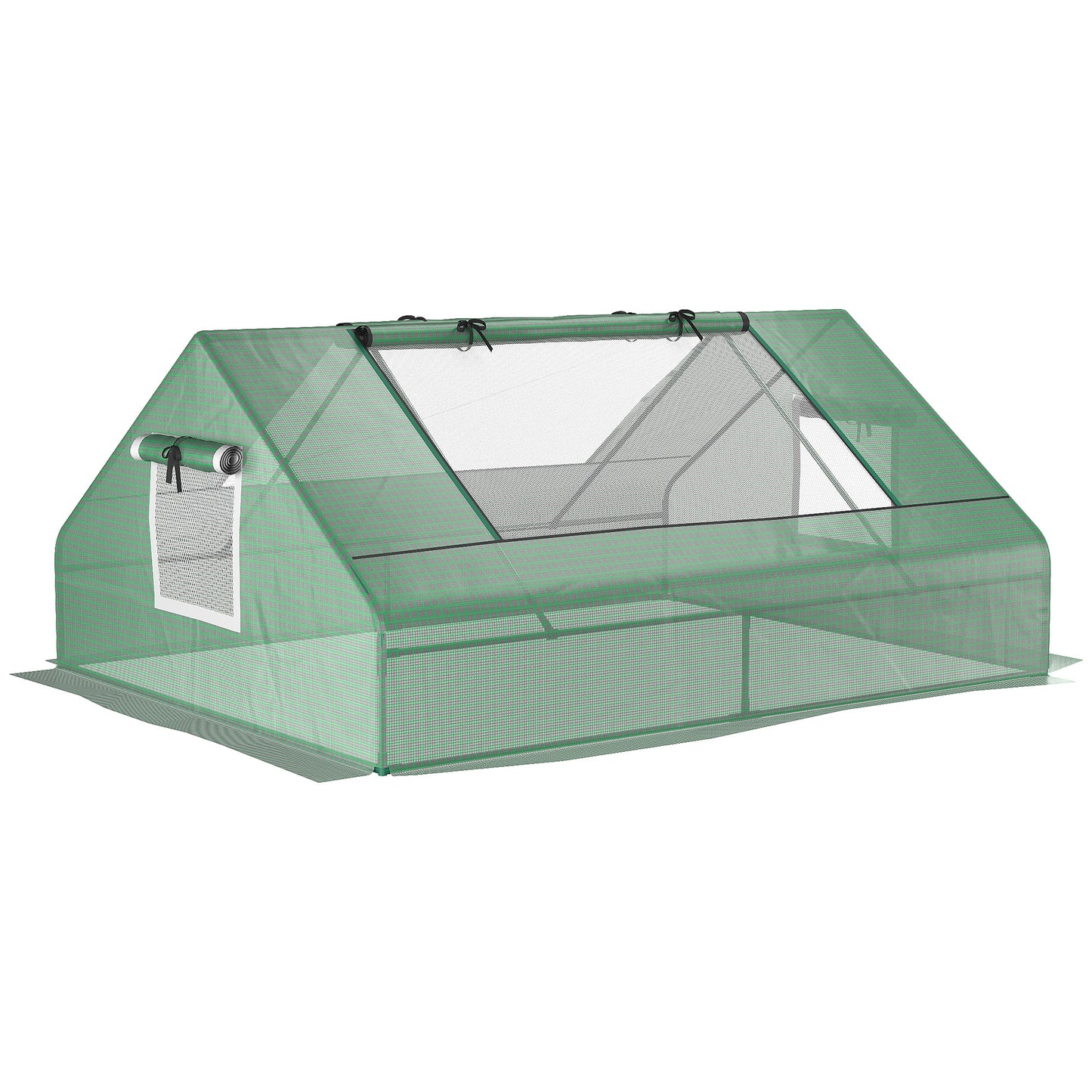 Outsunny 71" x 55" x 32" Mini Tunnel Greenhouse, Garden Planting Shed, Outdoor Flower Planter Warm House with Zipper Windows and Door, Green