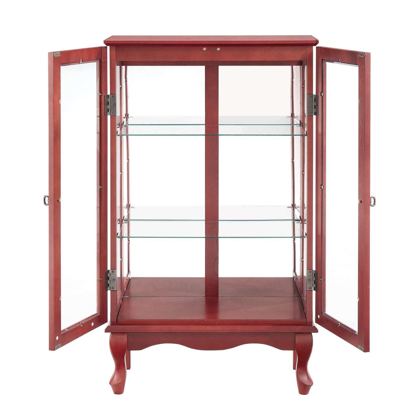 2 Doors Curio Cabinet with Tempered Glass Doors, Curio Cabinets with Mirrored Back Panel and Adjustable Shelves, Lighted Display Cabinet for Home, Office Light Bulb Included Cherry
