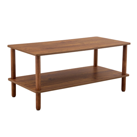 Modern 2-Tier Coffee Table for Living Room Furniture,Rectangular Center Table with Open Storage Shelf,Rounded Rubberwood legs,Stable and Durable,Easy Assembly