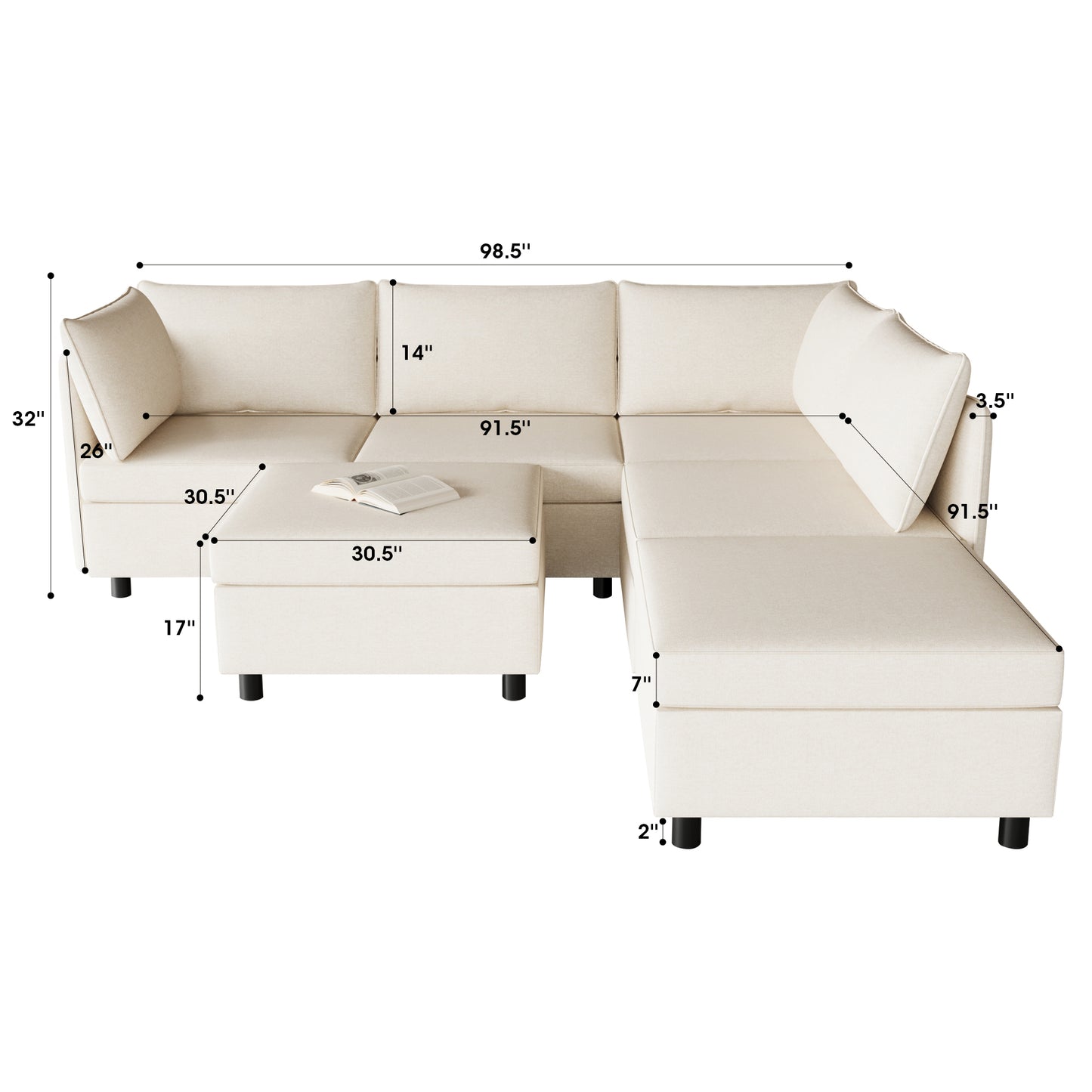 Modular Sectional Sofa, Convertible Sofa Seat With Storage, Sleeper Sectional Sofa Set, Fabric Flexible Modular Combinations for Living Room
