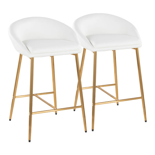 Matisse Glam 26" Counter Stool with Gold Metal Frame and White Faux Leather by LumiSource - Set of 2