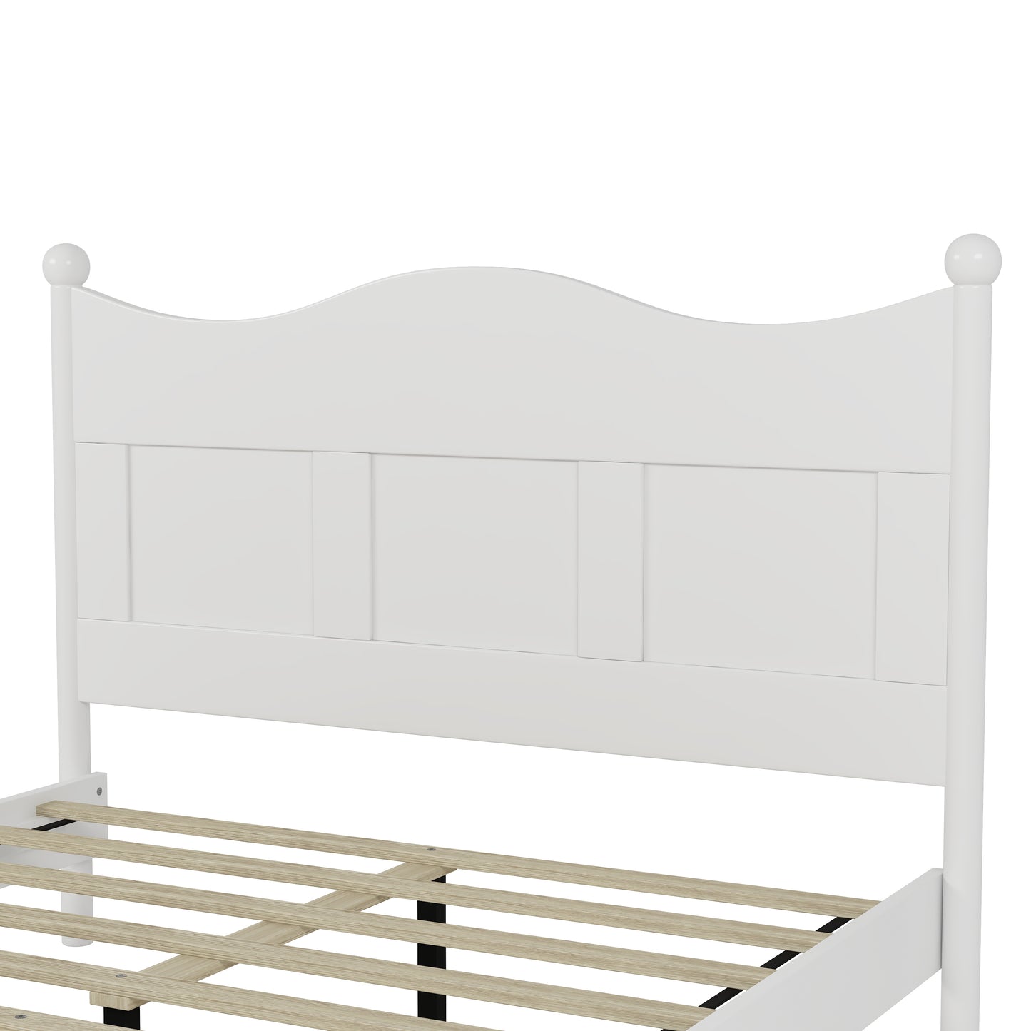 Queen Size Elegant Design Wood Platform Bed Frame,Retro Style Platform Bed with Wooden Slat Support,White