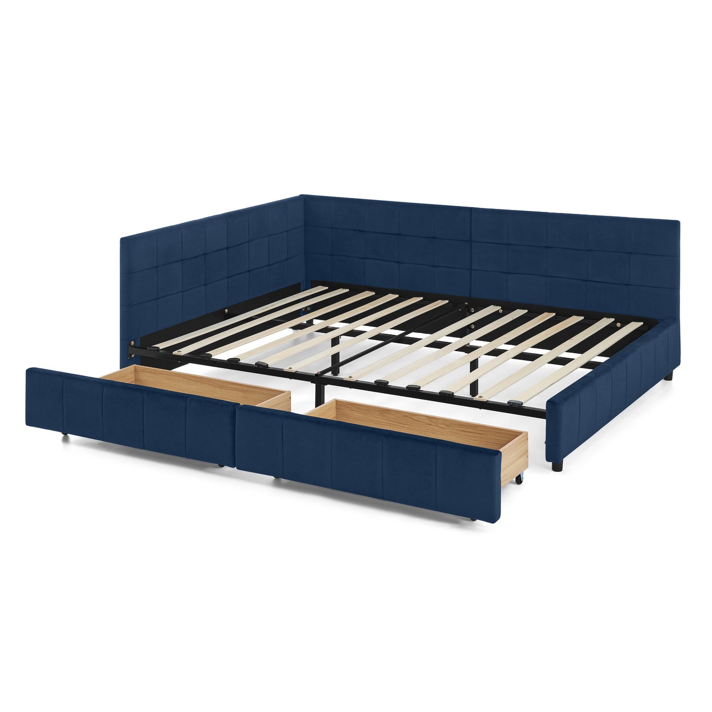 Full Size Storage Upholstered Tufted Bed Frame, Sofa Bed Frame with Comfortable Backrest and Armrests, Full Size Bed for Bedroom, Living Room,Velvet, DARK BLUE(80.5''*59''*29.5'')