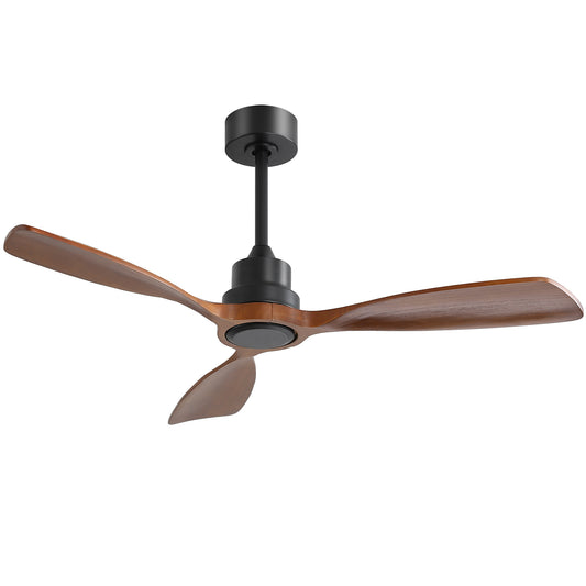 48 Inch Ceiling Fan Without Light, 3 Solid Wood Blades Outdoor Ceiling Fan 6-speed Reversible DC Motor for Living Room