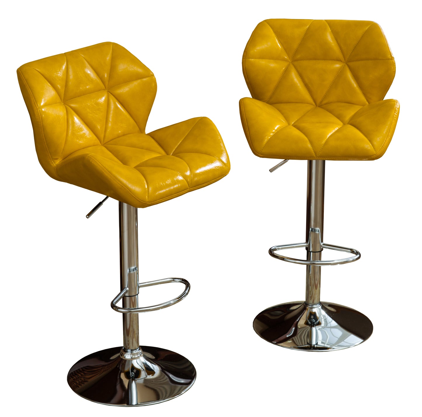 Glasgow Contemporary Tufted Adjustable Height Hidraulic Bar Stools, Set of 2, Yellow