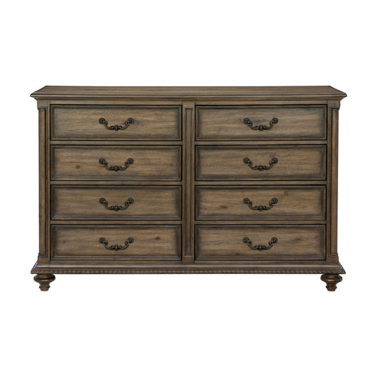 Traditional Vintage Style 1pc Dresser of 8 Drawers Metal Hardware Weathered Pecan Finish Classic Bedroom Furniture