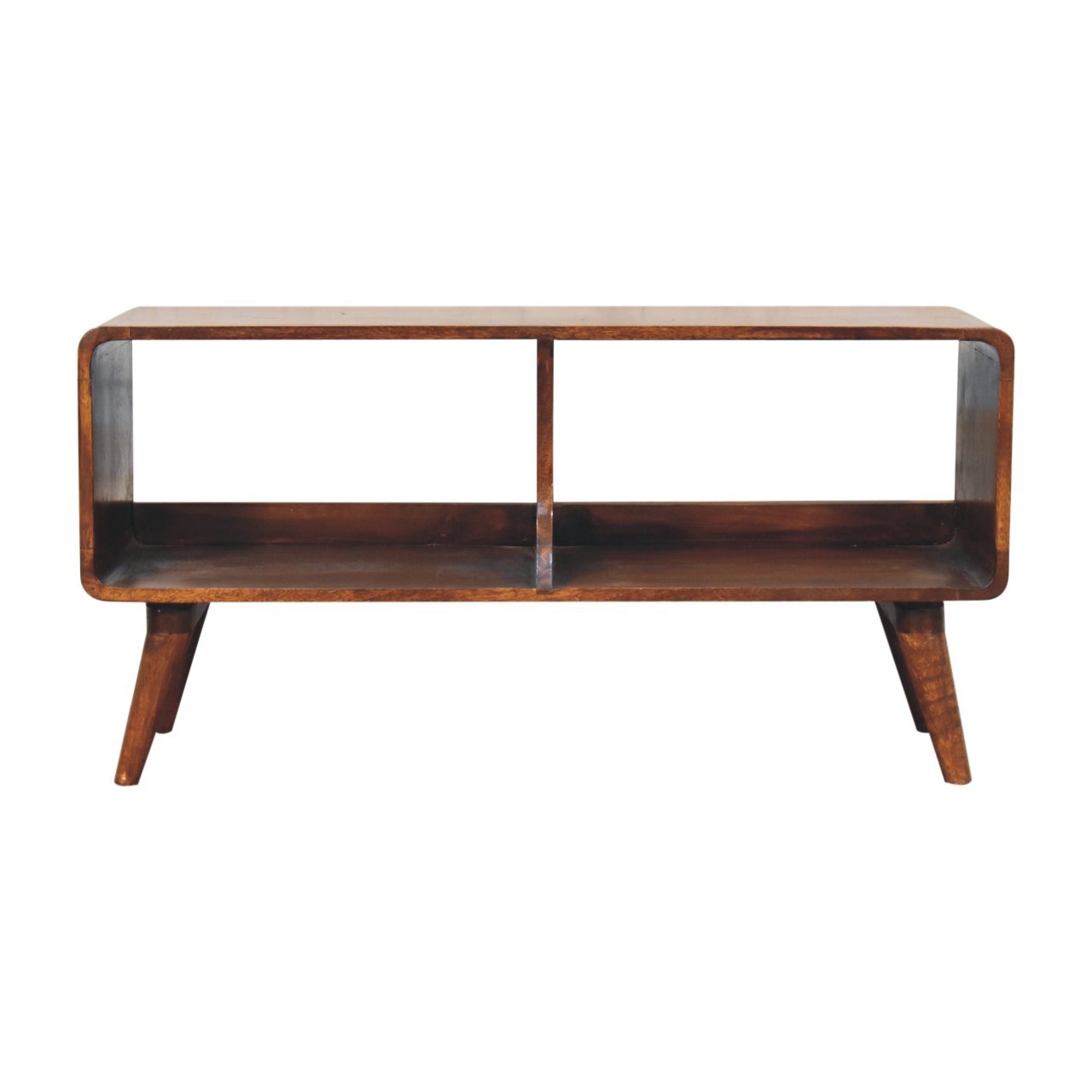 Solid Wood Curved Chestnut Double Slot Media Unit