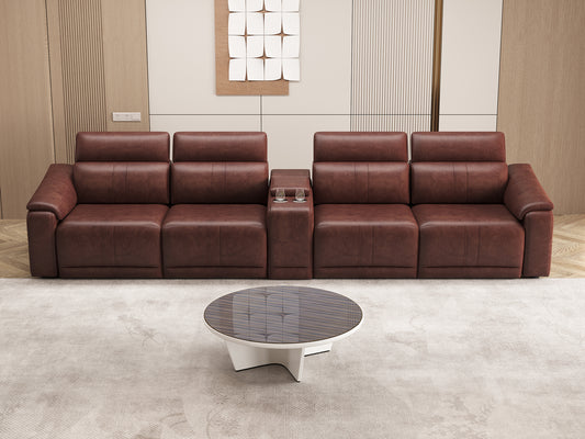 Power Recliner Sofa Set, 4-Seat Reclining Sectional Sofa with Adjustable Headrest &  Power Recline, Breathable Leather with Storage Console & USB Ports, Easy Assembly Living Room Furniture Sets