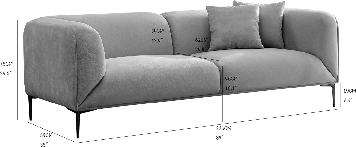 WKS2 White sofa, equipped with 2 throw pillows, can be placed in the studio, living room, attic multiple scenes, size 89.37* 35.43* height 28.74 inches