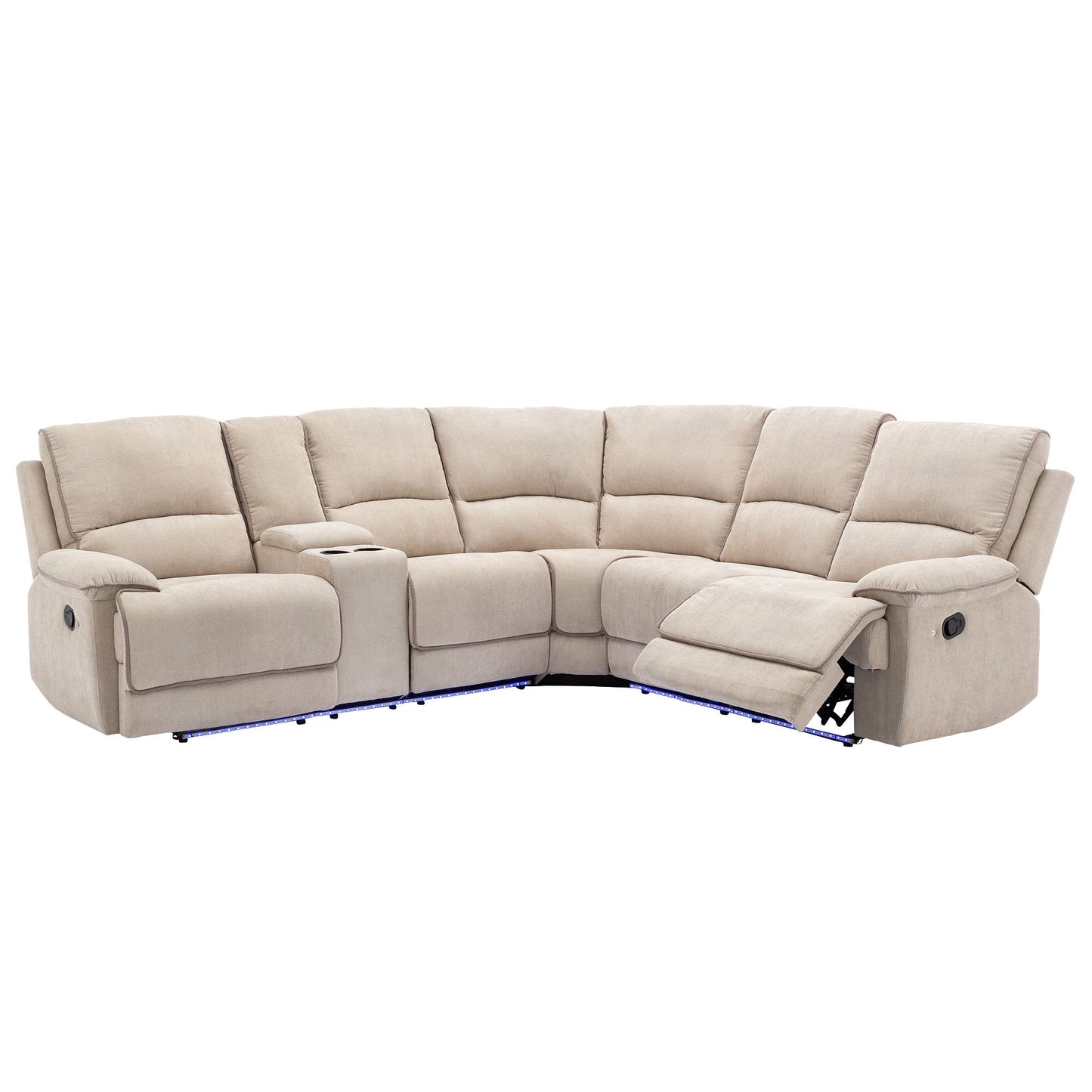 94.8" Modern Manual Reclining Living Room Furniture Set with USB Ports, Hidden Storage, LED Light Strip and 2 Cup Holders, Cream