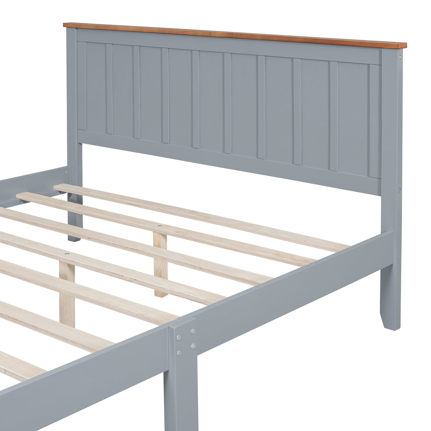 Queen Size Wood Platform Bed Wooden Slat Support, Vintage Simple Bed Frame with Rectangular Headboard and Footboard, Grey