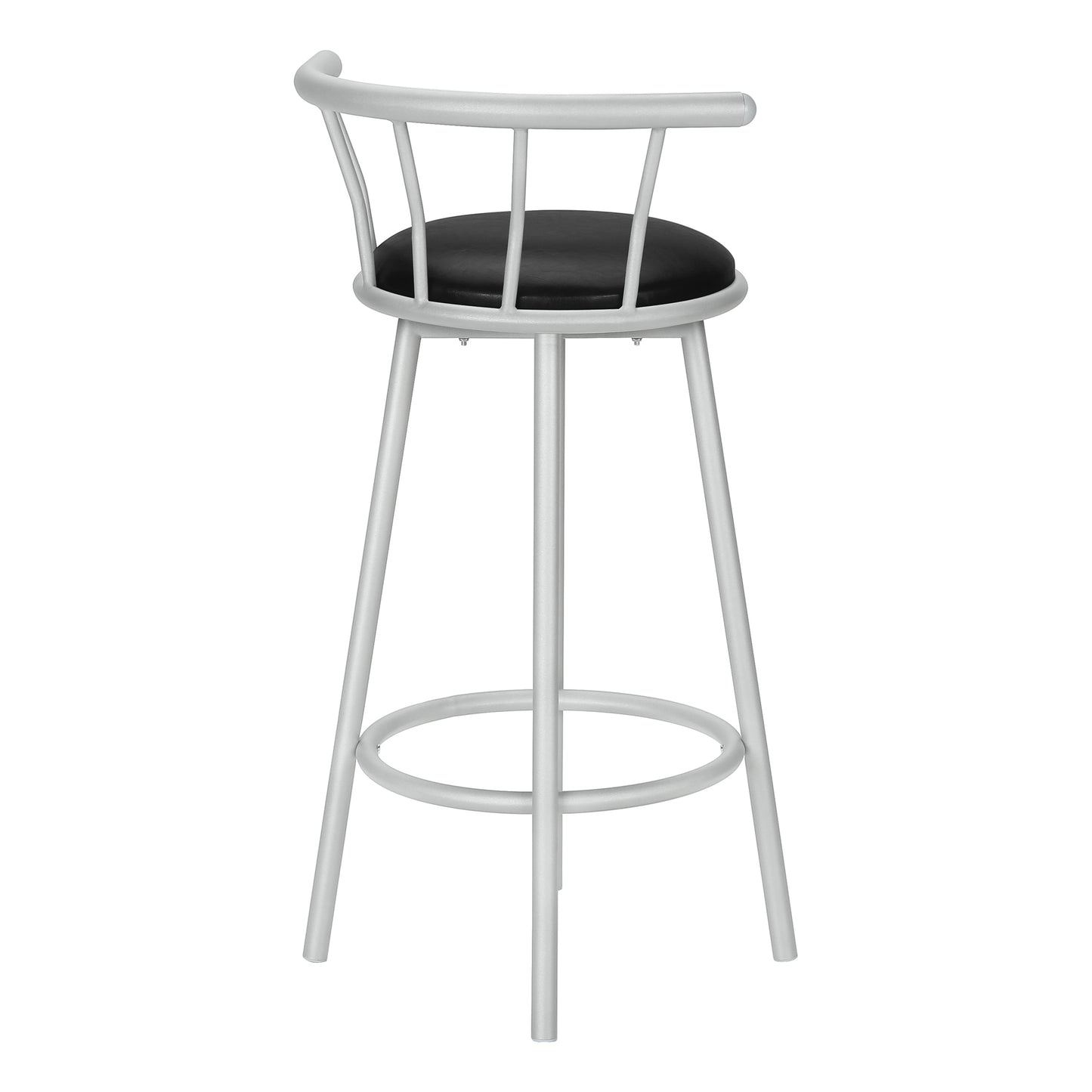 Barstool, Set Of 2, Swivel, Bar Height, Grey Metal, Black Leather Look, Contemporary, Modern