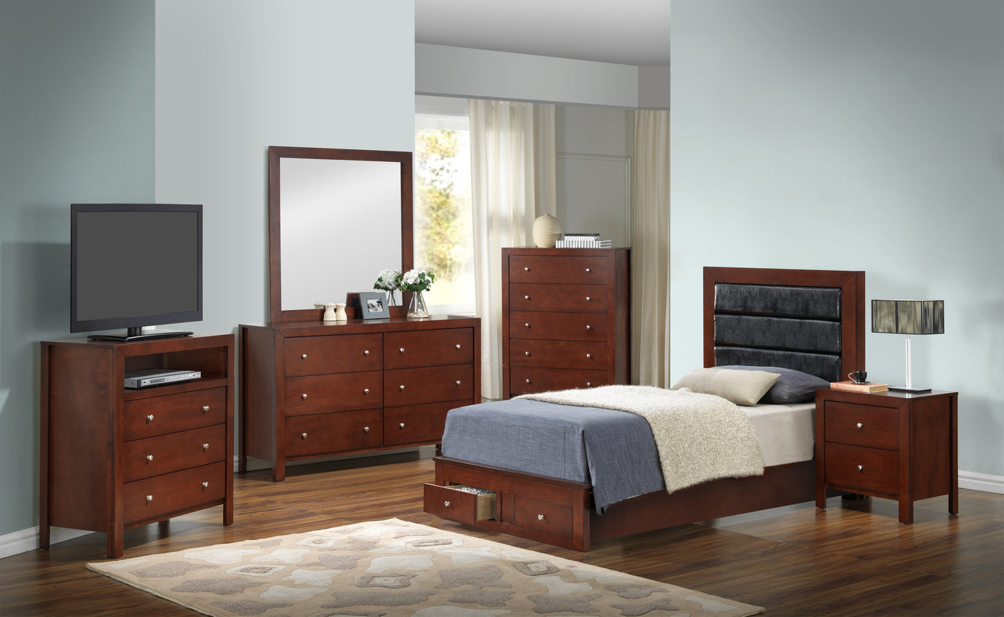 Transitional Twin Storage Bed In Cherry Finish