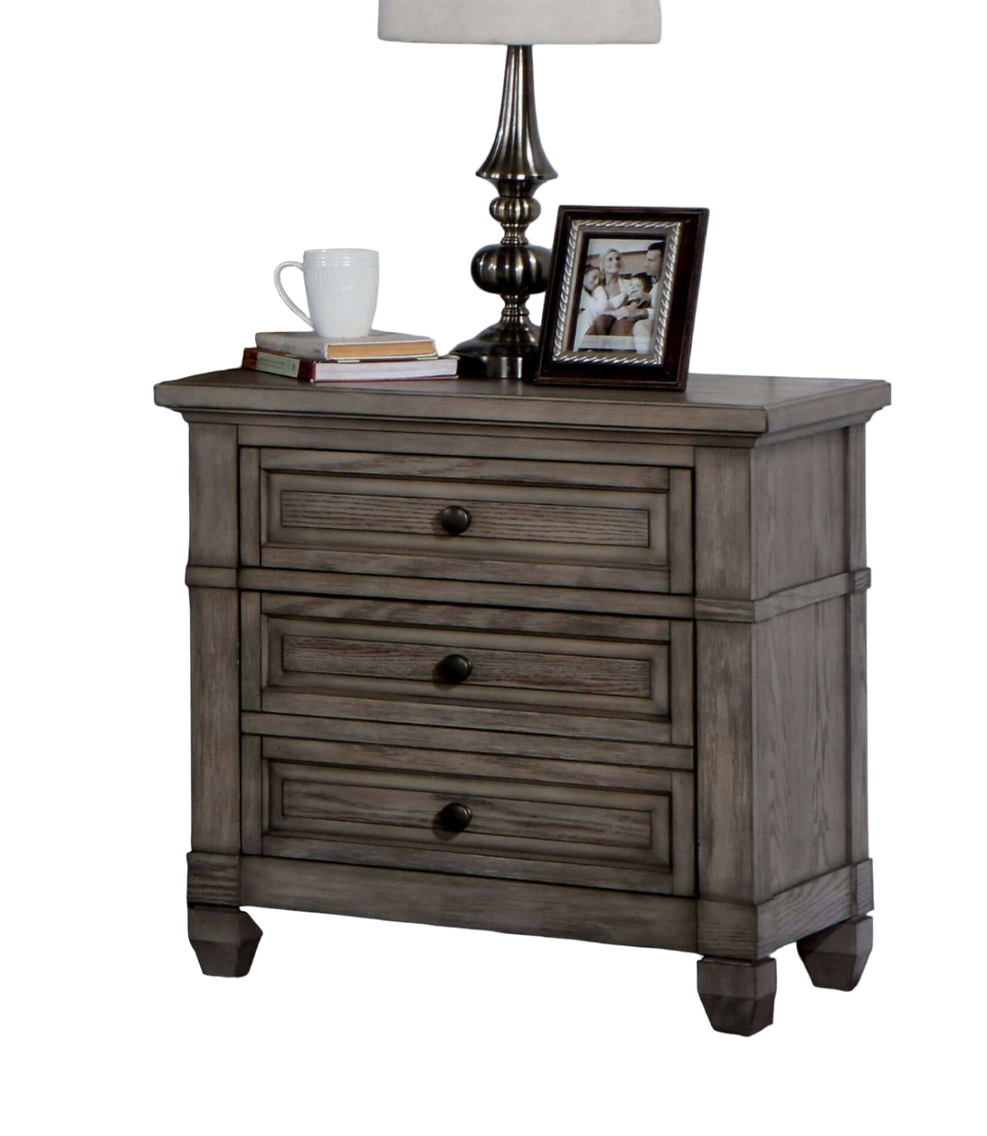 Wire-brushed Finish 1pc Nightstand Warm Gray Color Solid Wood 3-Drawers Bedside Table Transitional Bedroom Furniture