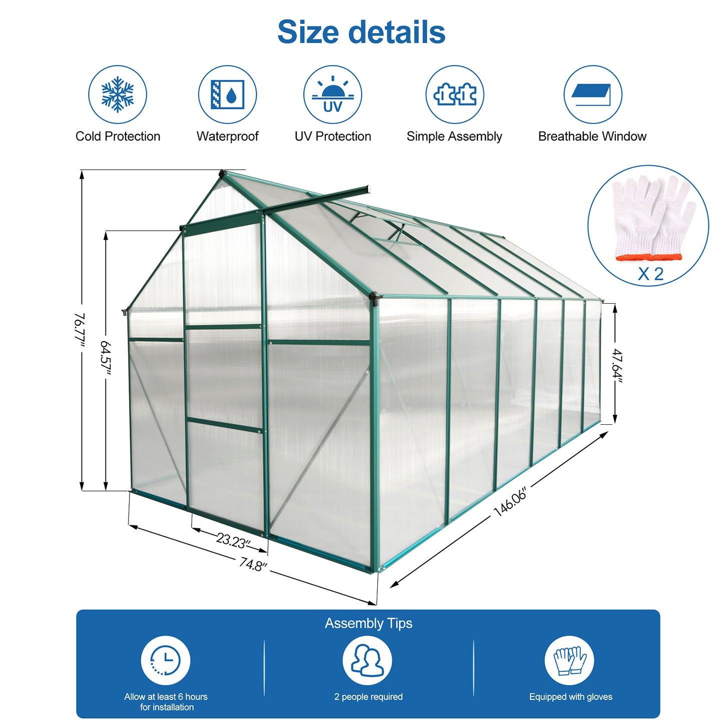 6x12 FT Polycarbonate Greenhouse Raised Base and Anchor Aluminum Heavy Duty Walk-in Greenhouses for Outdoor Backyard in All Season