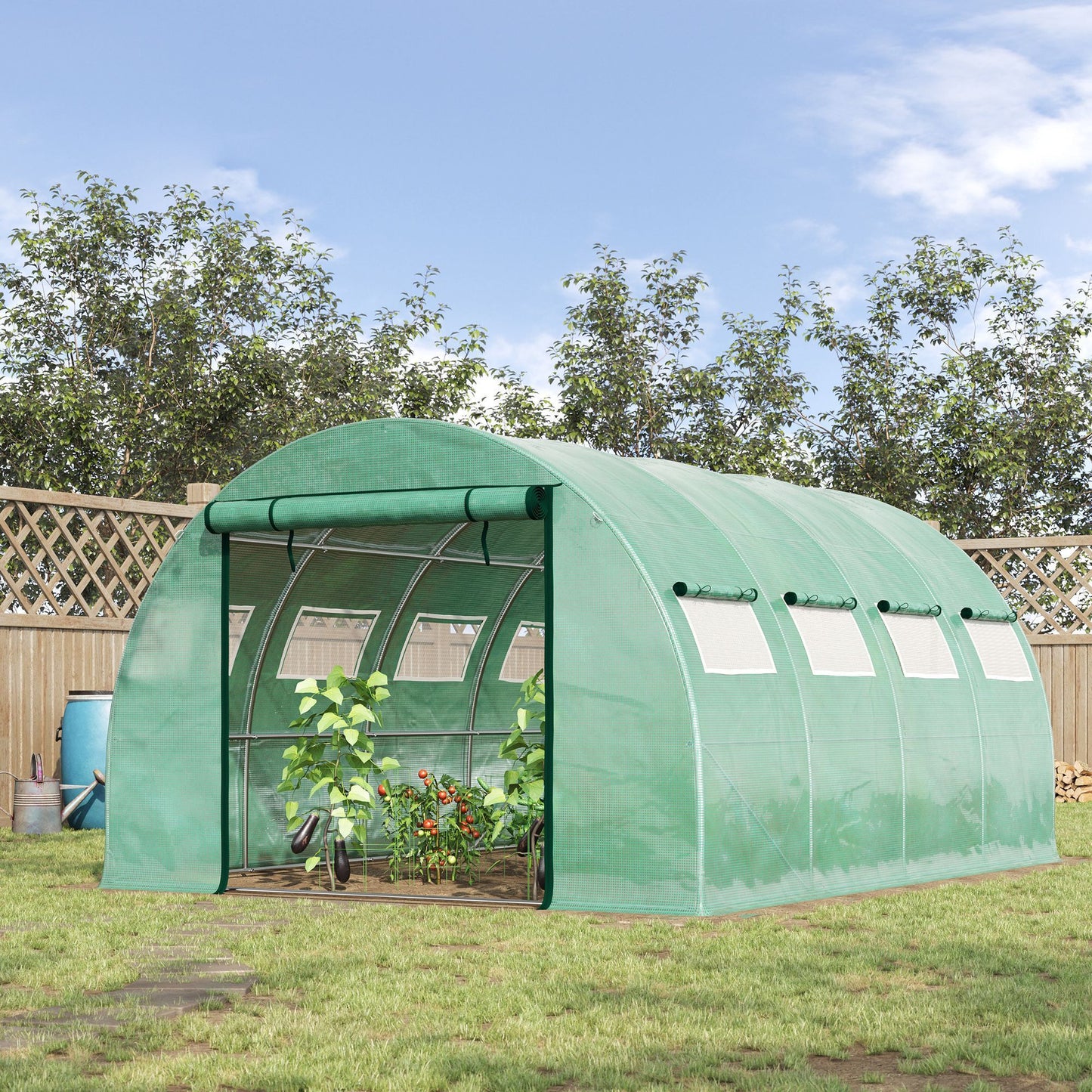 Outsunny 13' x 10' x 6.5' Walk-in Tunnel Greenhouse with 2 Zippered Mesh Doors & 10 Mesh Windows, Upgraded Gardening Plant Hot House with Galvanized Steel Hoops, Green