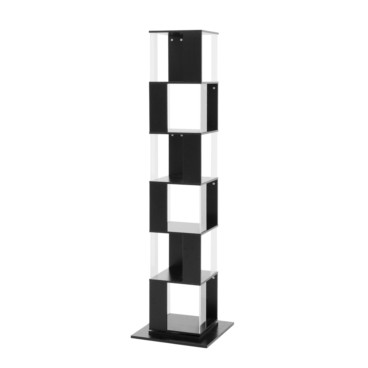 6 tier Rotating Bookshelf, Floor Rack Simple Bookcase  with Acrylic plate Student Multi-Function Creative Bookshelf for Living Room with anti-toppling base
