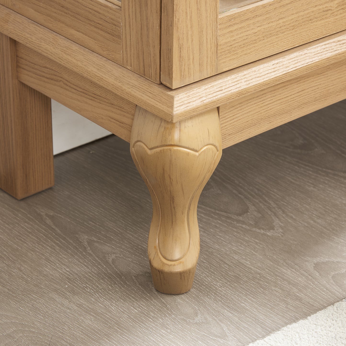 2 Doors Curio Cabinet with Tempered Glass Doors, Curio Cabinets with Mirrored Back Panel and Adjustable Shelves, Lighted Display Cabinet for Home, Office Light Bulb Included OAK