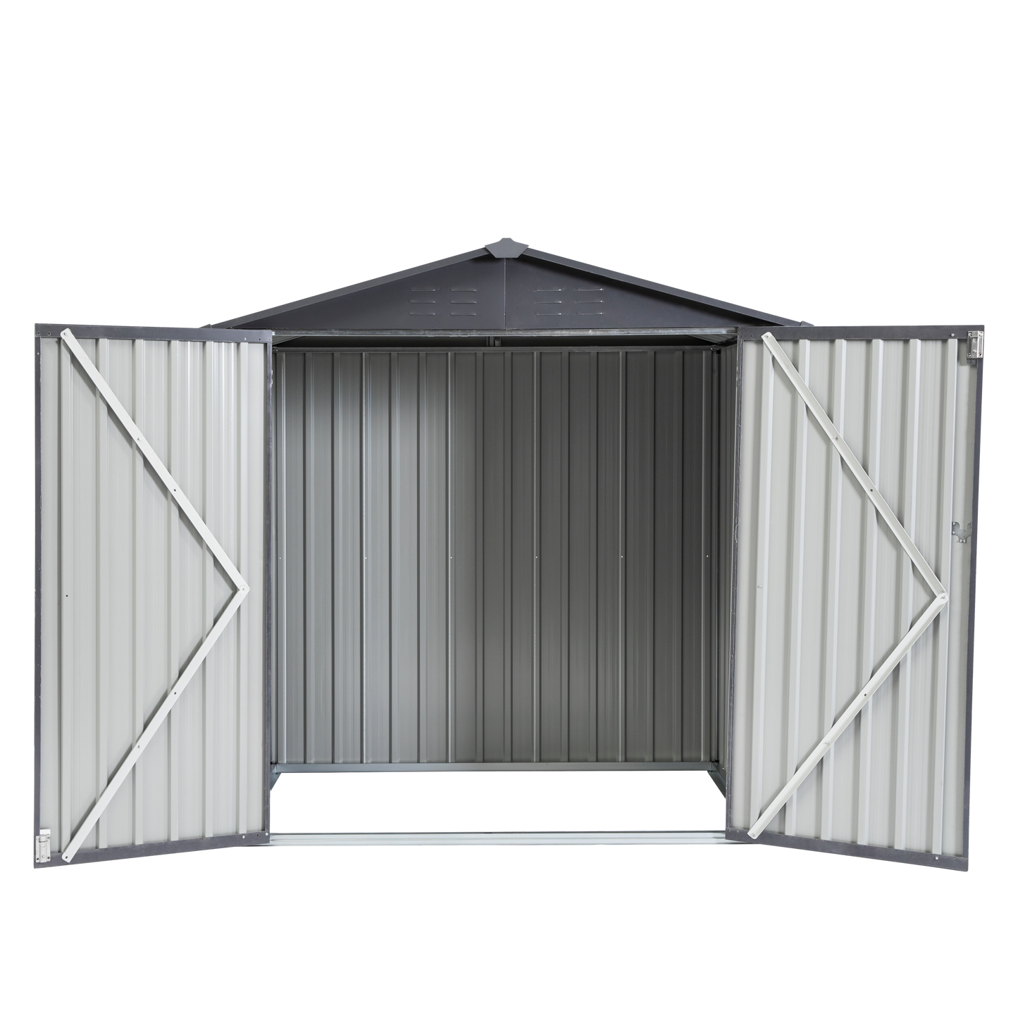 XWT014 Garden Metal Storage Shed Gray White 6x4x6ft outdoor storing tools Rainproof Hinge door version