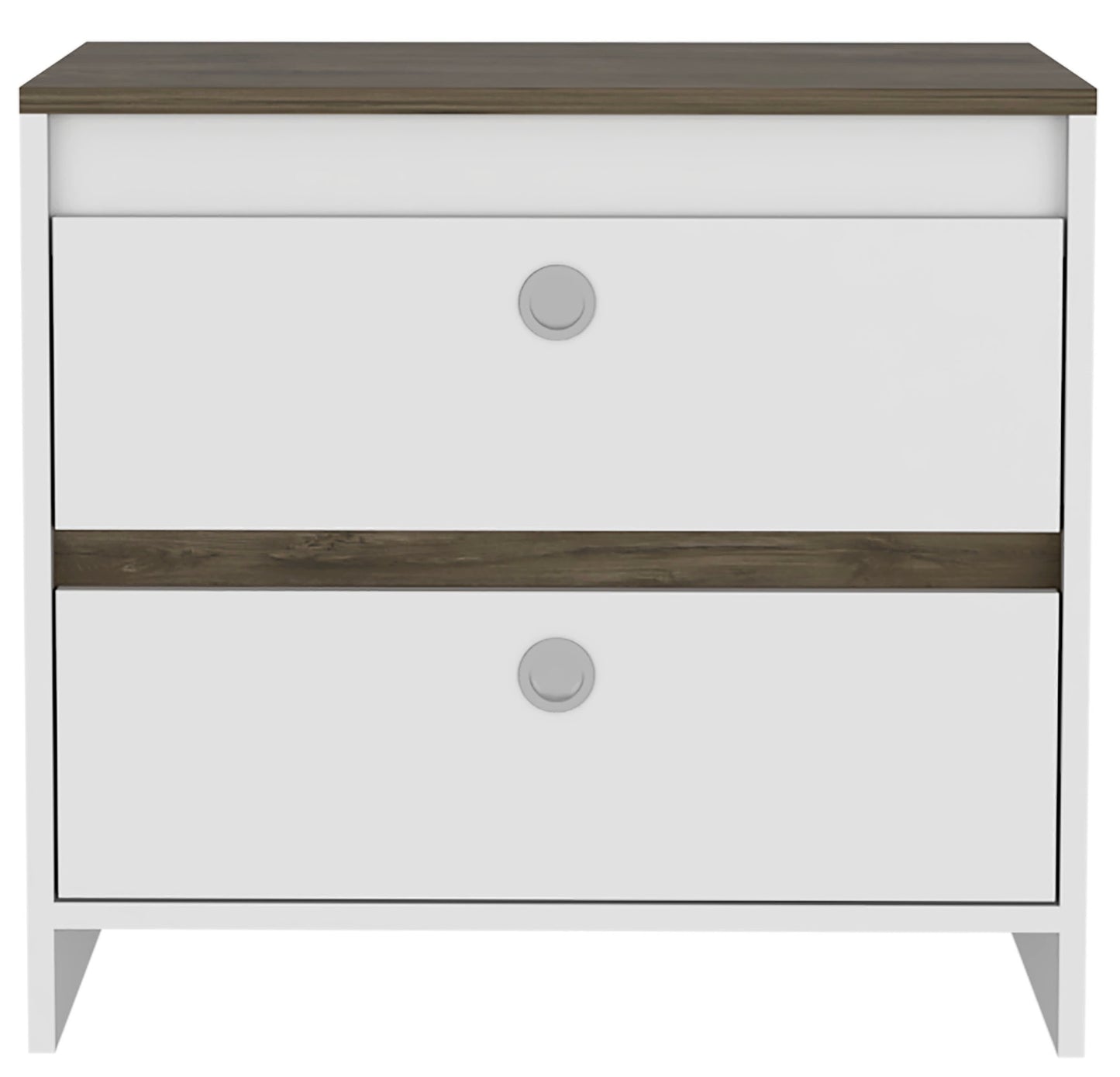 Otom Nightstand , Superior Top, One Open Shelf, One Drawer, Four Legs -Smokey Oak / White