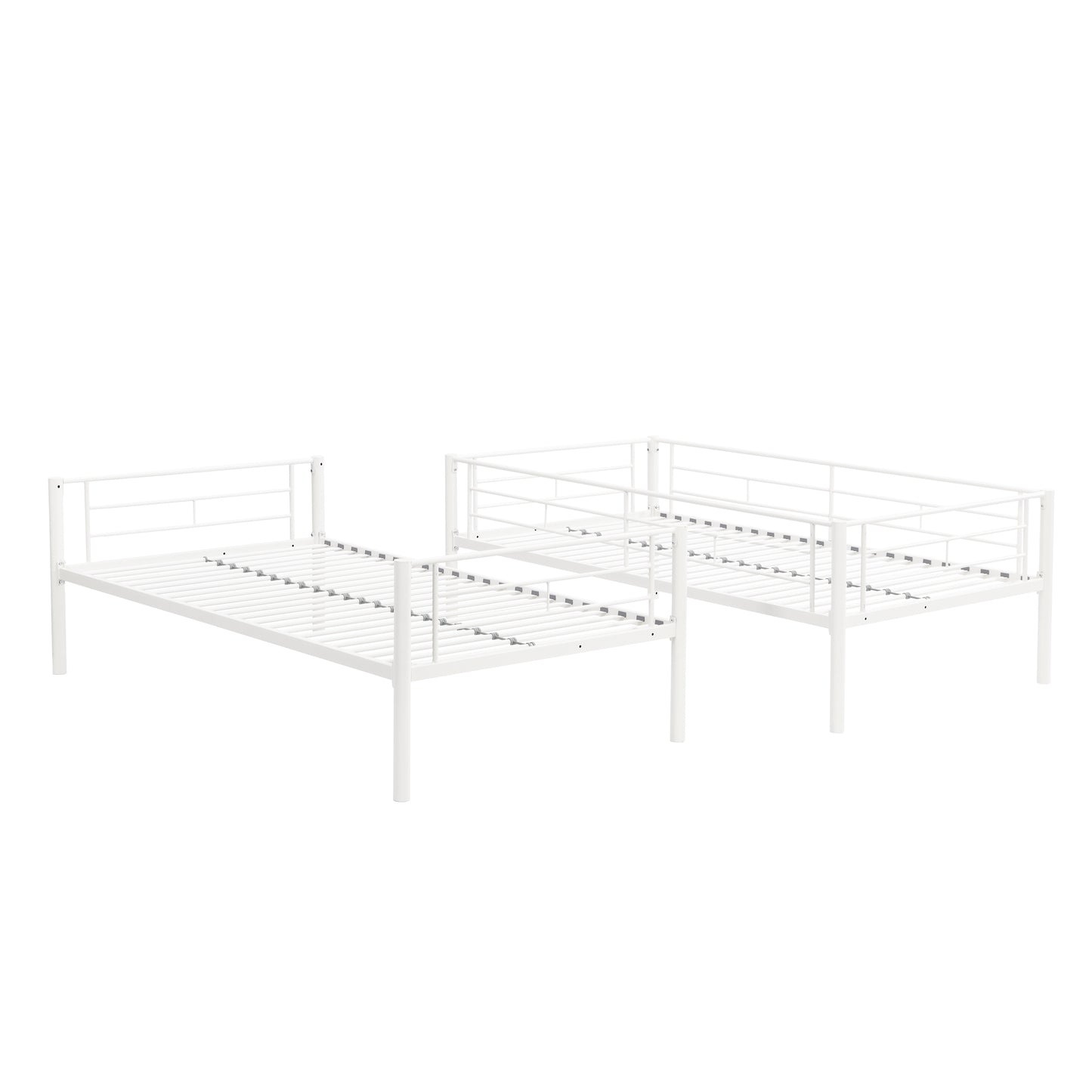 Twin Over Twin Metal Bunk Bed,Metal Structure Bedframe with Safety Guardrails and 2 ladders,Convertible Bunkbeds,No Spring Box Required and Space Saving Design,White