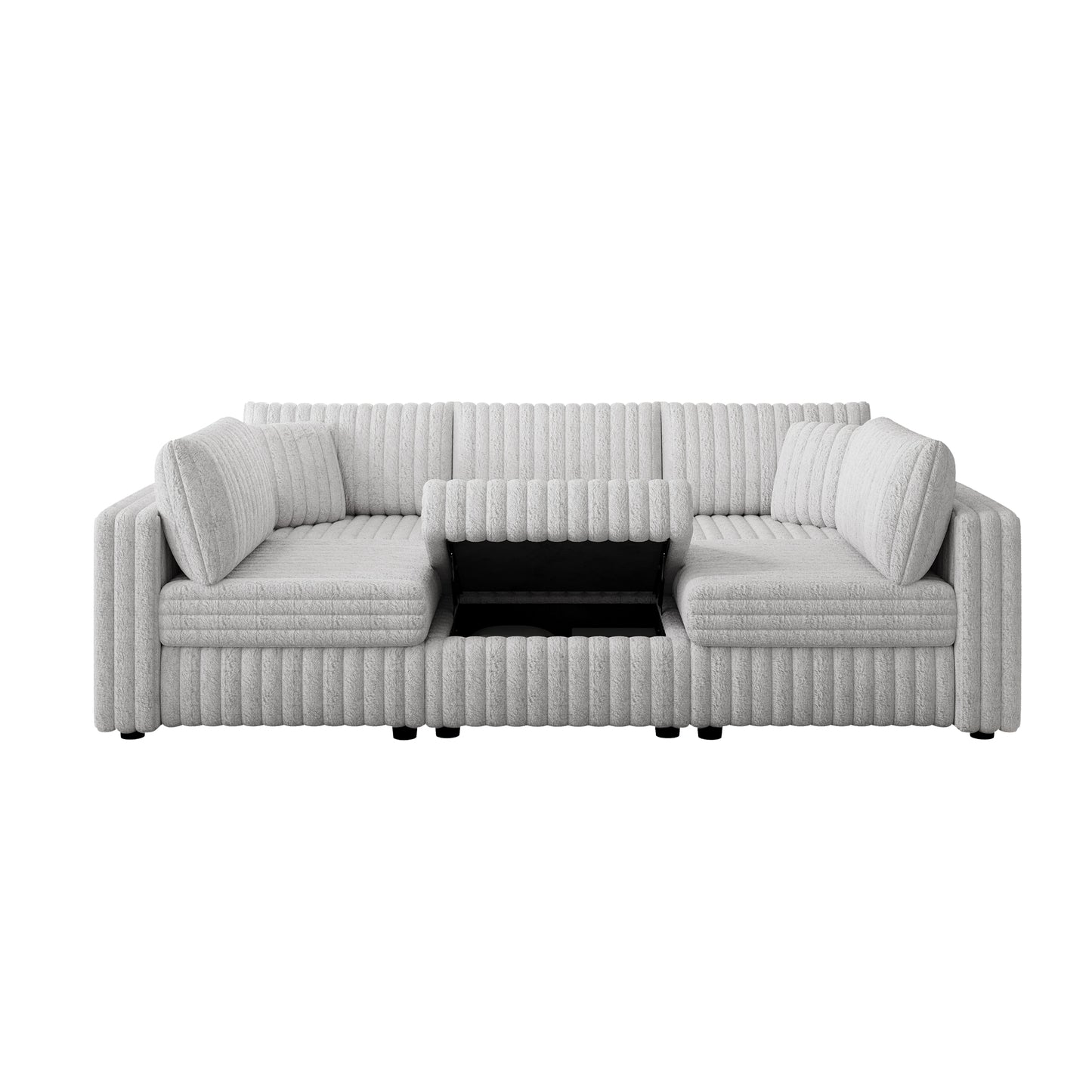 106.3" Soft  U-shaped 6-Person Sofa. Matches 30.7" Ottoman with Hydraulic Lift. Comfortable & Stylish. For Bedroom & Living Room. Light Gray. Modern Furniture. Modular Design.