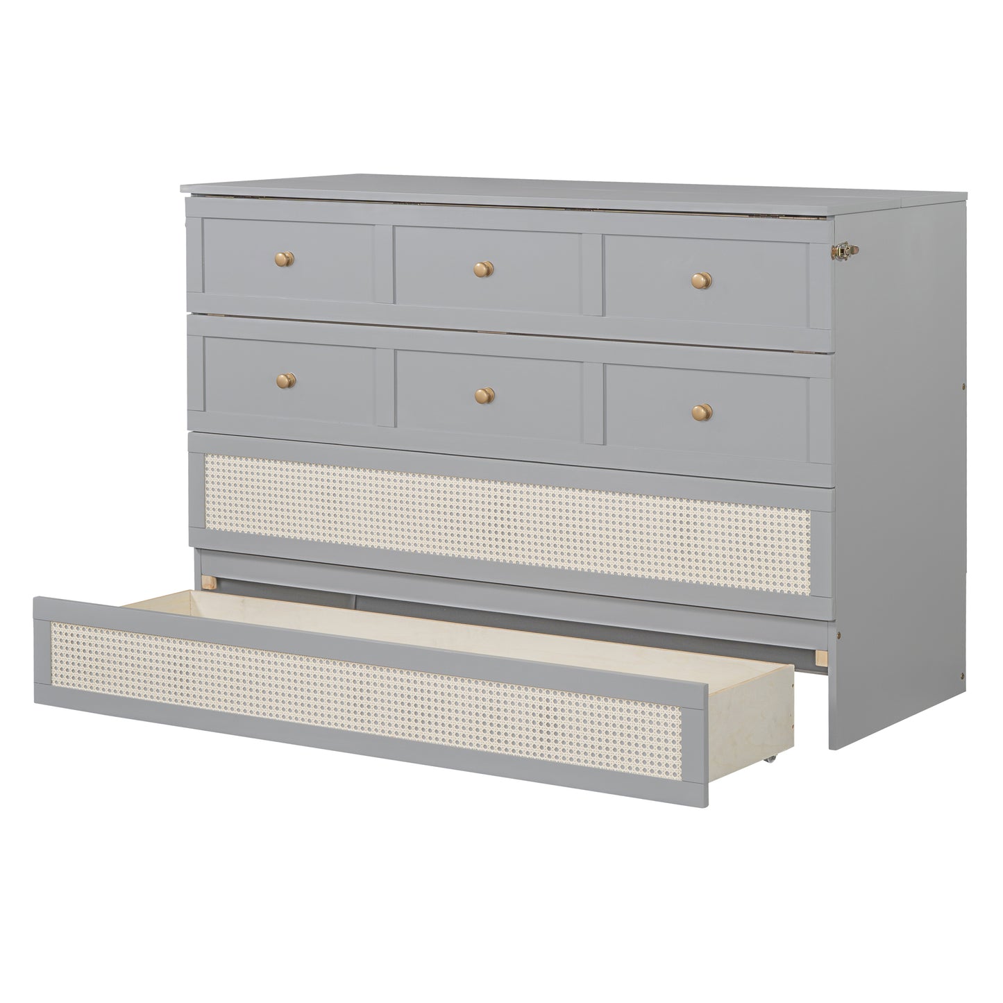 Queen Murphy Bed with Large Drawers,Gray