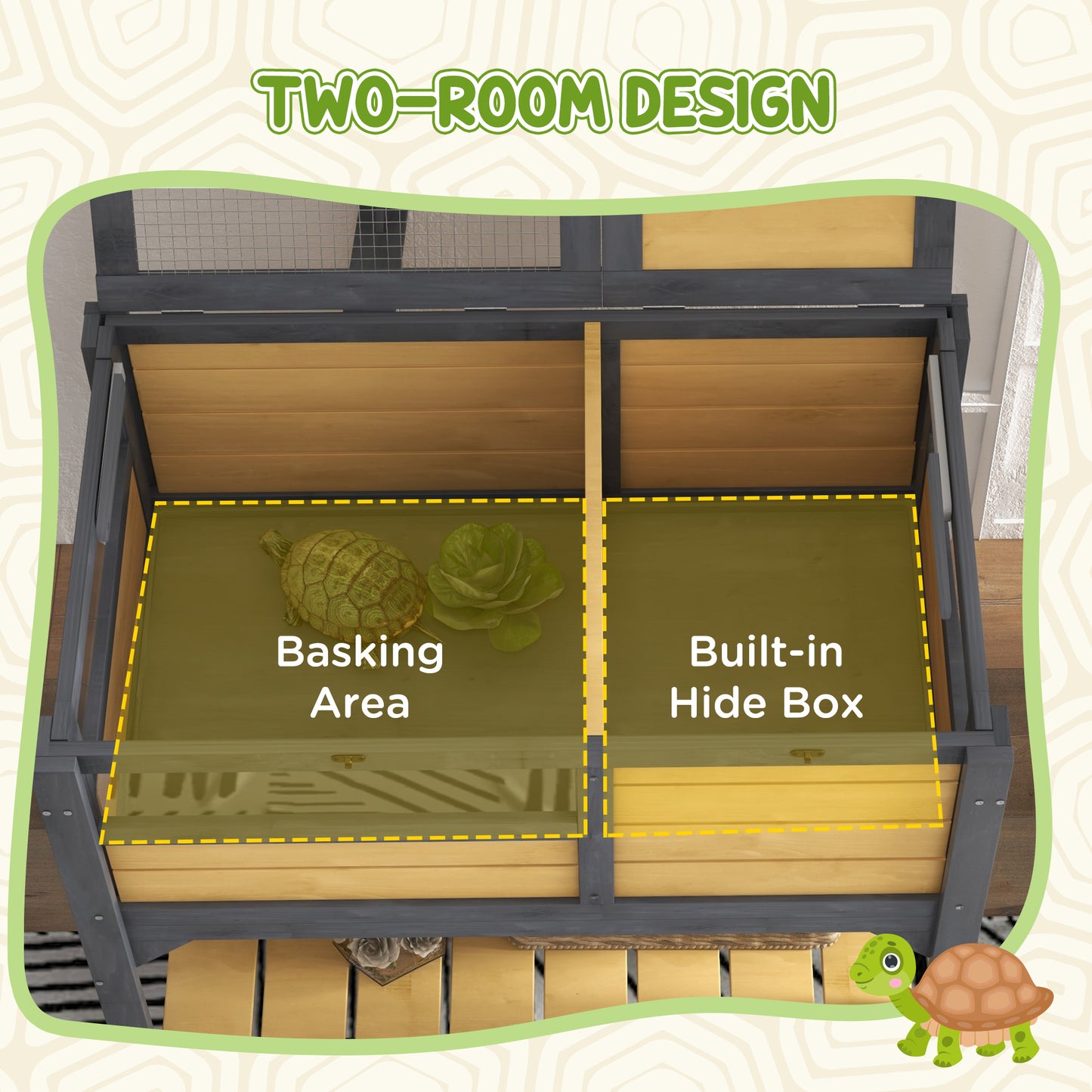 PawHut Tortoise Habitat with Shelf Storage, Tortoise Enclosure with Weather Protection, Tortoise Gift Accessory, Reptile Enclosure with Tray, Light Support Frame, Yellow