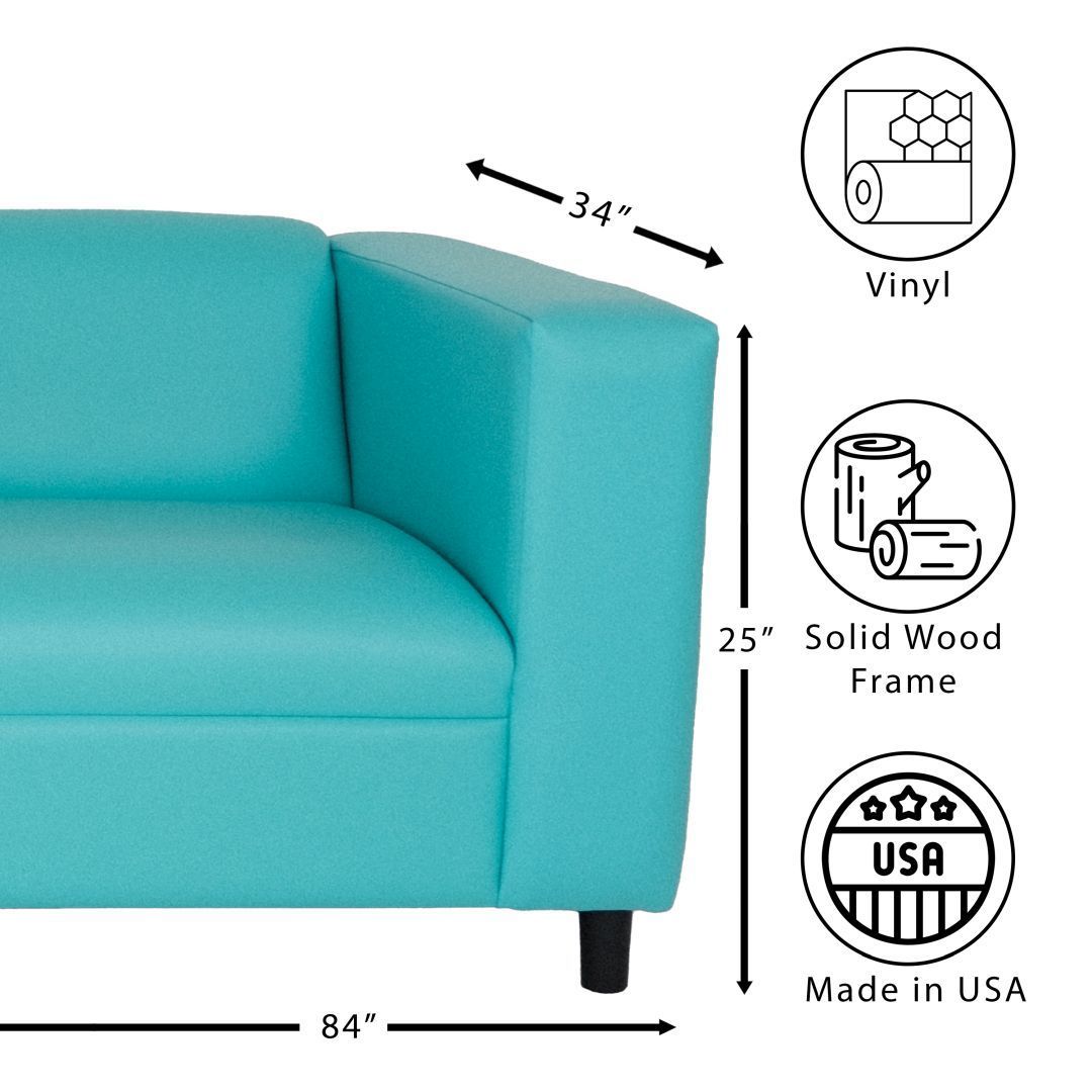 Teal Faux Leather Sofa, Modern 3-Seater Sofas Couches for Living Room, Bedroom, Office, and Apartment with Solid Wood Frame