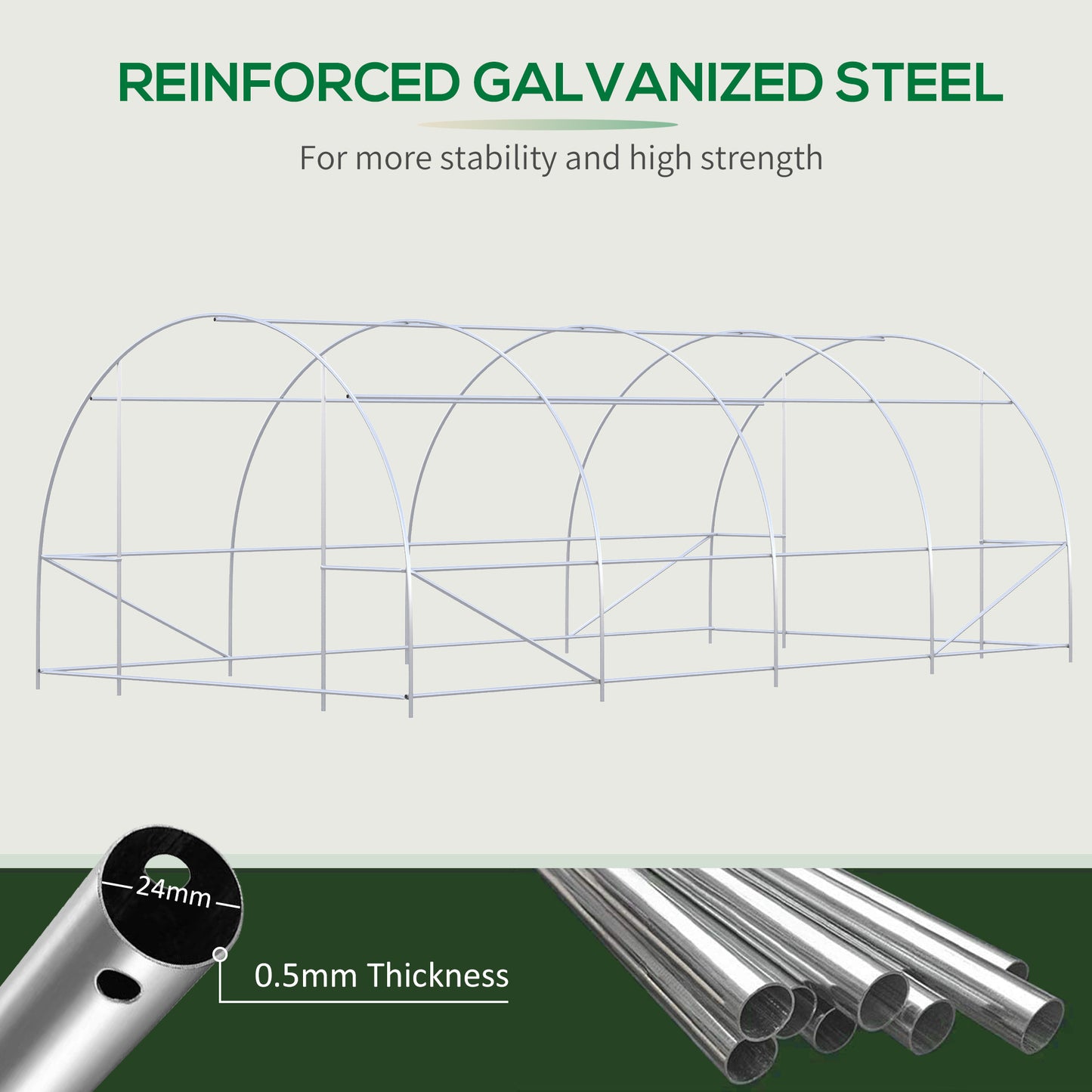 Outsunny 19' x 10' x 7' Walk-In Tunnel Greenhouse with Zippered Door & 8 Mesh Windows, Large Garden Hot House Kit, Galvanized Steel Frame, Green