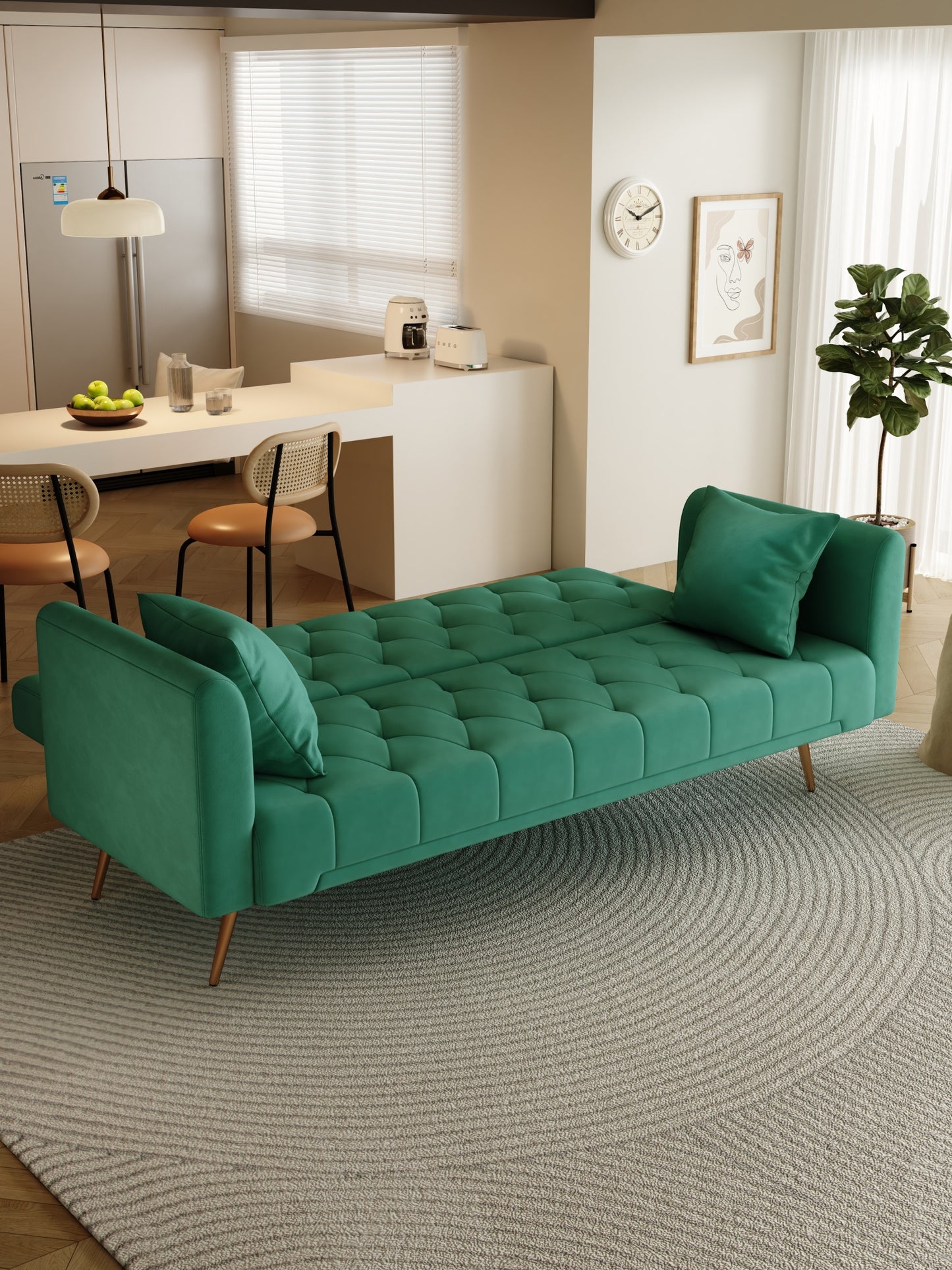 71 inch convertible love seat sofa, American retro  green velvet, suitable for small living room, bedroom, office