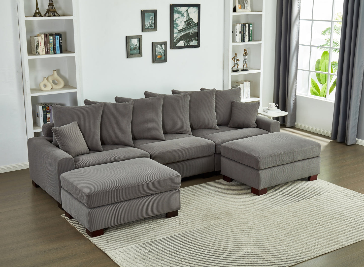 Modular Sectional Sofa,5 Seater Oversized Convertible L & U Shaped Couch, Corduroy Fabric