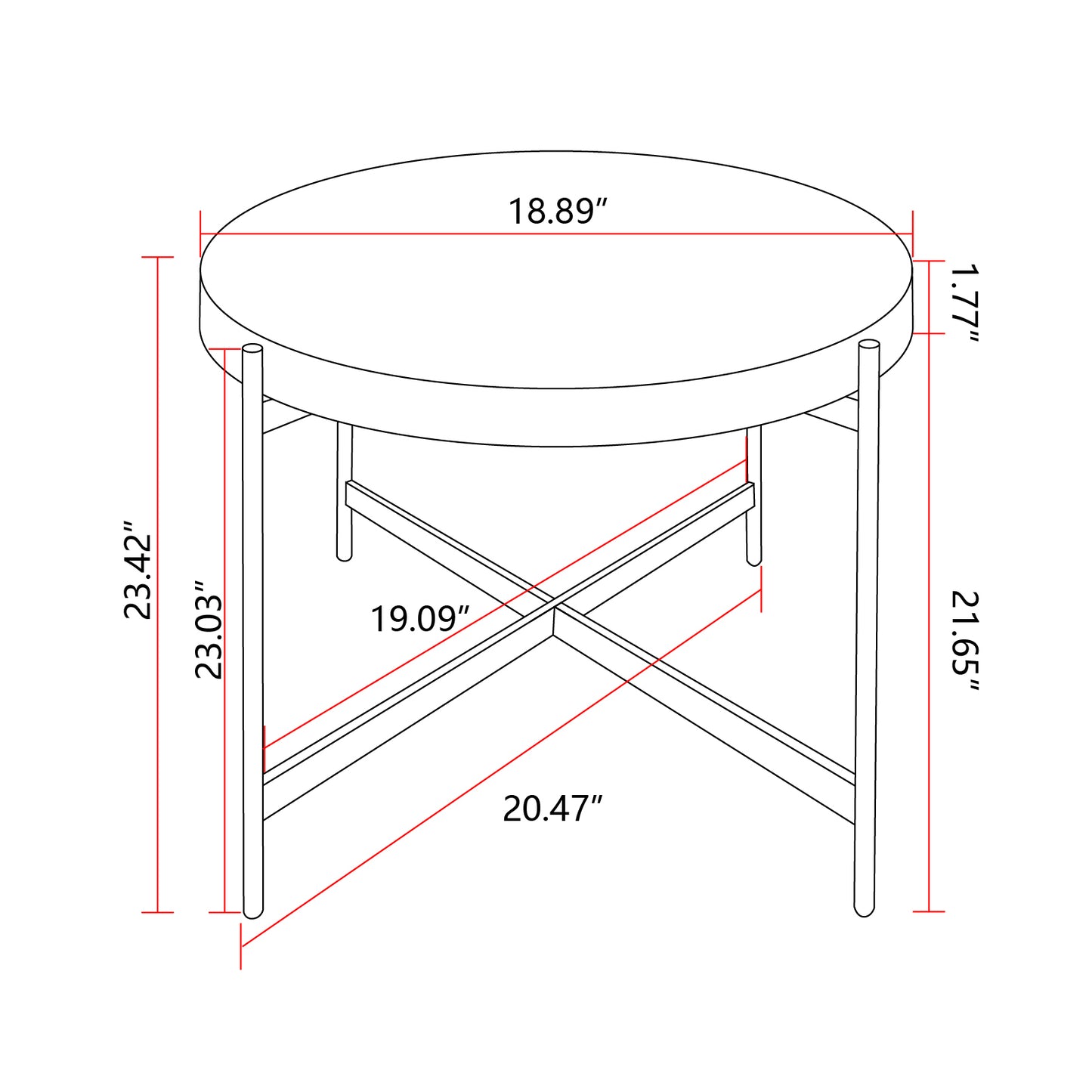 Modern Thread Design Round Coffee Table , MDF Table Top with Cross Legs Metal Base(Set of 2 pcs )