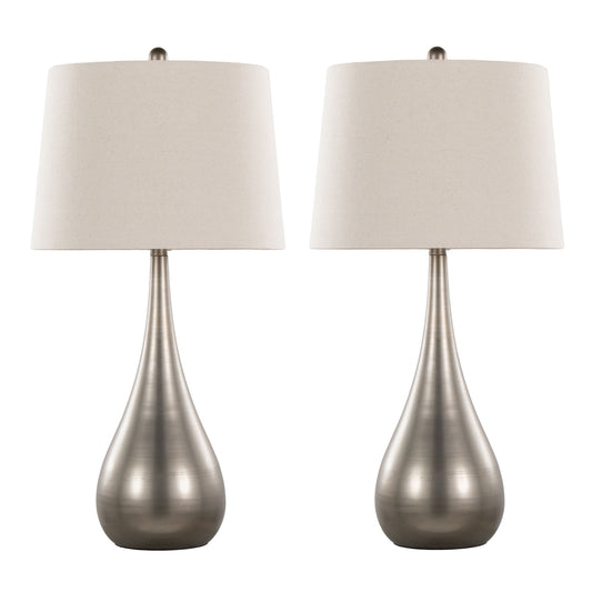 Pebble 29' Contemporary Metal Table Lamp in Aged Pewter with Natural Linen Shade from Grandview Gallery by LumiSource - Set of 2