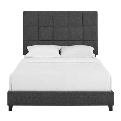 Queen Size Grey Squares Upholstered Platform Bed