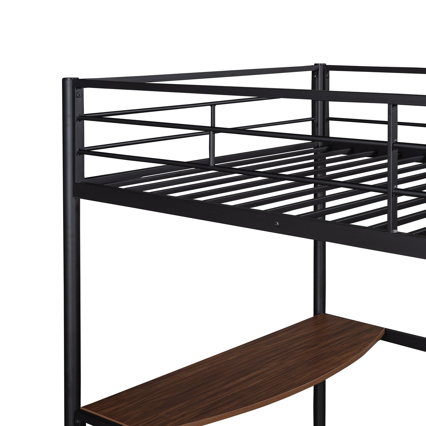 Twin Metal Loft Bed with Desk, Ladder and Guardrails, Loft Bed for Bedroom, Black(OLD SKU : MF195191AAB)