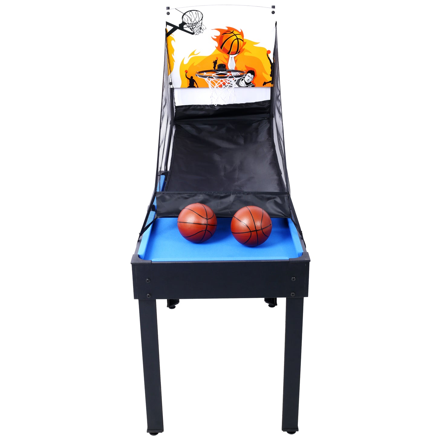 5-in-1 Multi-Game Table - Billiards, Push Hockey, Foosball, Ping Pong, and Basketball black/blue