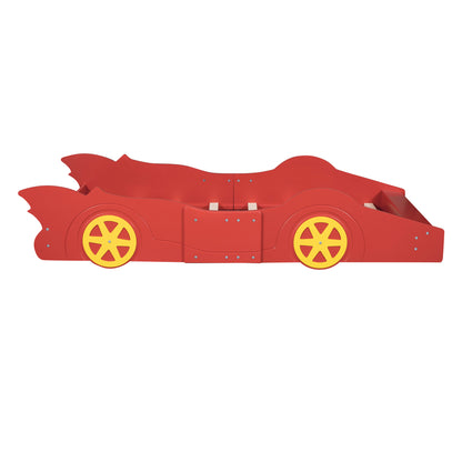 Twin Size Race Car-Shaped Platform Bed with Wheels,Red