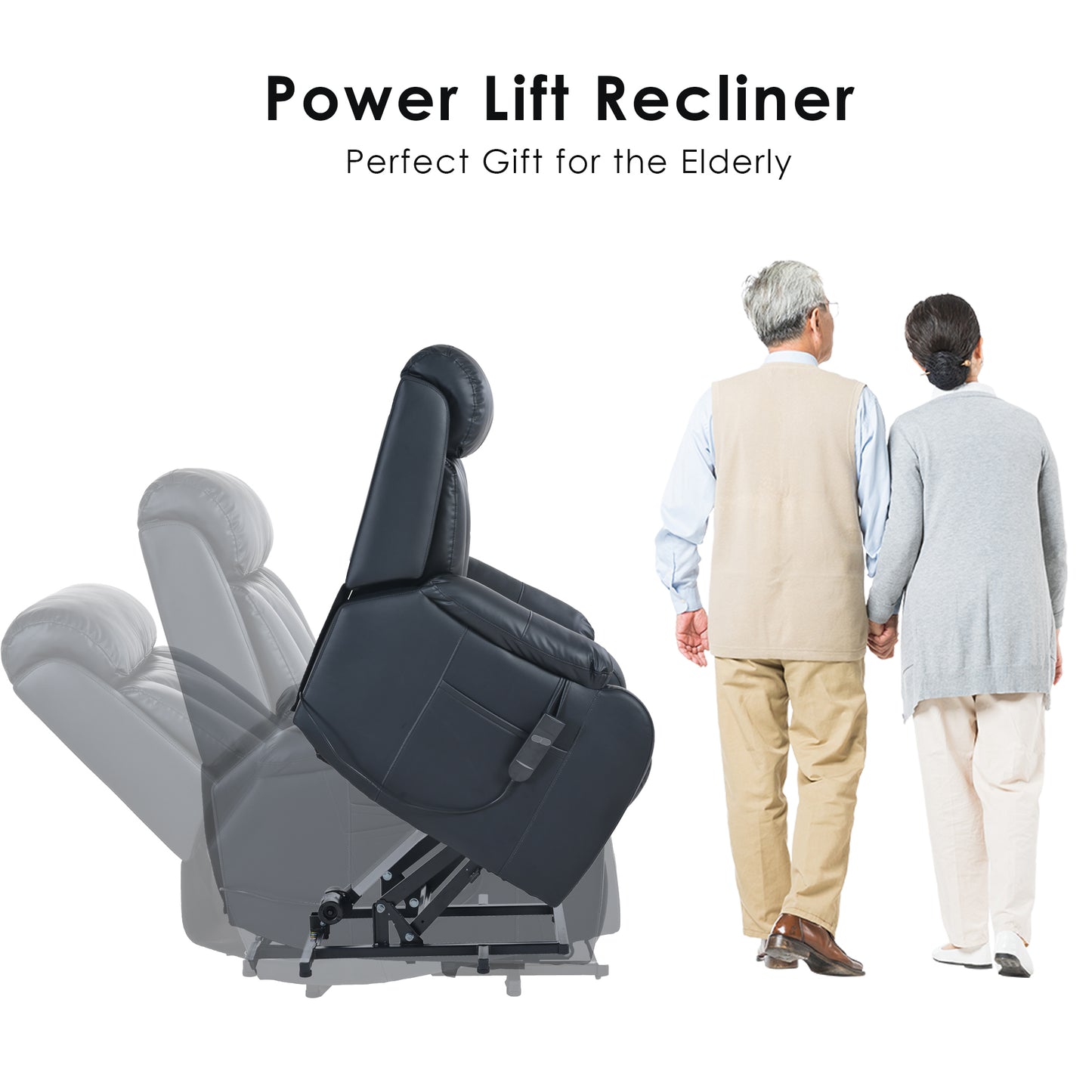 Electric Power Lift Recliner Chair for Elderly, PU Recliner Chair for Seniors, Home Theater Seating,Living Room Chair,Side Pocket, Remote Control (Black PU)