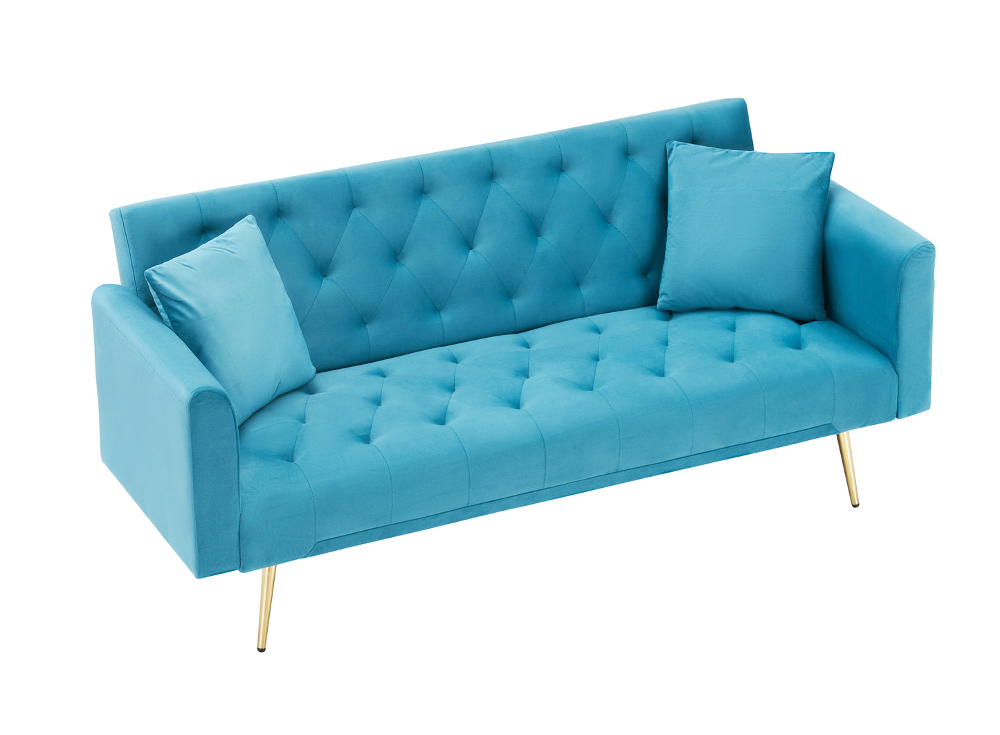 71 inch convertible love seat sofa, American retro, light blue velvet, suitable for small living room, bedroom, office