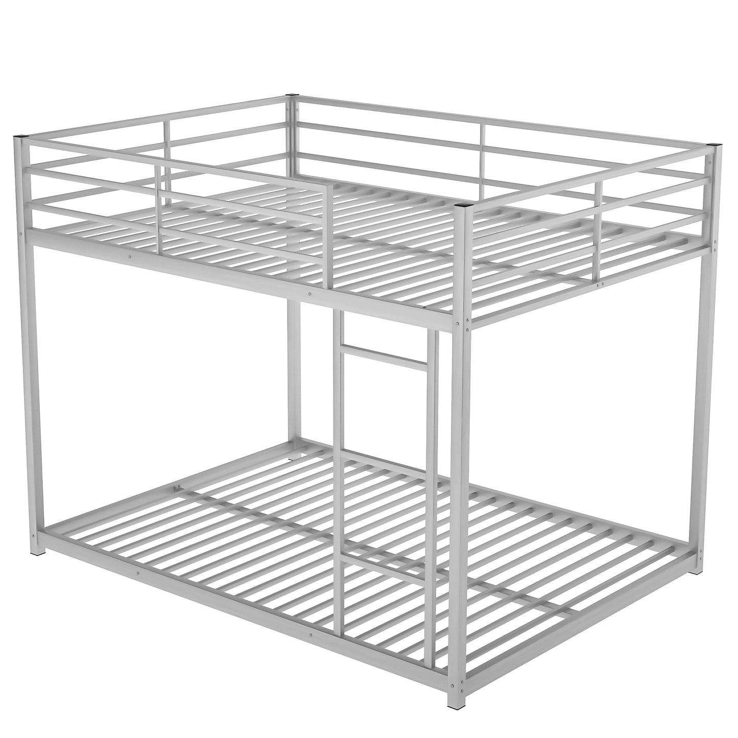 Full over Full Metal Bunk Bed, Low Bunk Bed with Ladder, Silver(Old SKU:MF197034AAN)