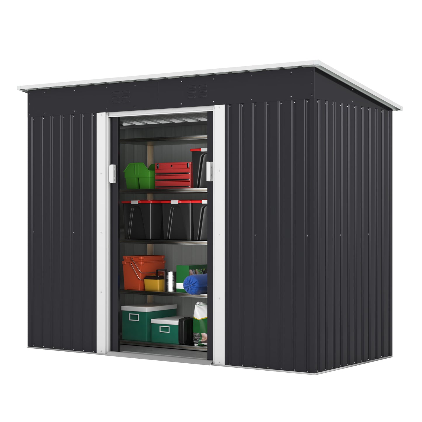 4.2 x 9.1 Ft Outdoor Storage Shed, Metal Tool Shed with Lockable Doors Vents, Utility Garden Shed for Patio Lawn Backyard, Dark Gray