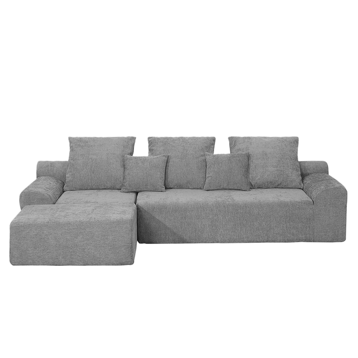 111.2' Modern L-Shaped Sectional Sofa – Modular Velvet Couch with Adjustable Configurations, Soft Mélange Fabric in GREY, Stylish & Comfortable for Living Room, Bedroom, and Lounge Areas