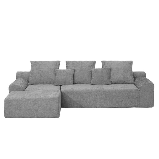 111.2' Modern L-Shaped Sectional Sofa – Modular Velvet Couch with Adjustable Configurations, Soft Mélange Fabric in GREY, Stylish & Comfortable for Living Room, Bedroom, and Lounge Areas