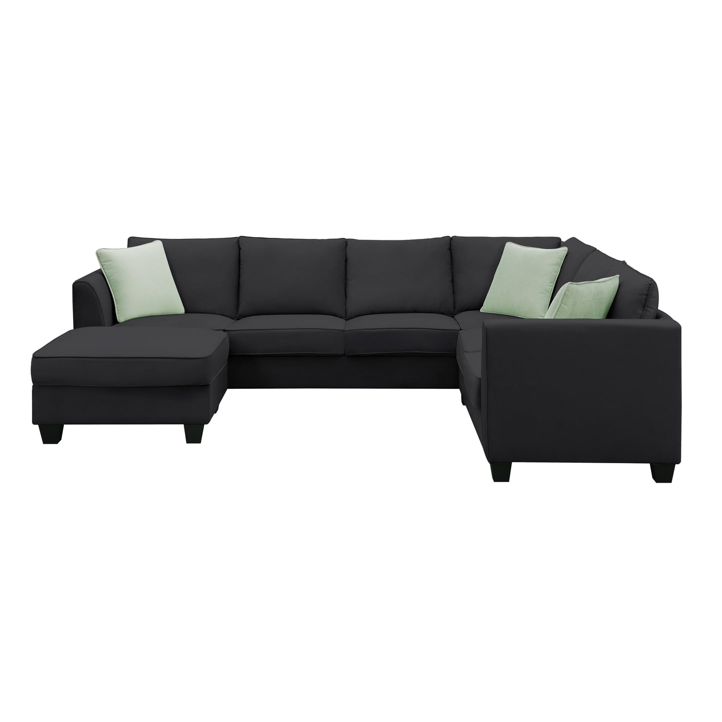 112x87" Sectional Sofa Couches Living Room Sets, 7 Seats Modular Sectional Sofa with Ottoman, L Shape Fabric Sofa Corner Couch Set with 3 Pillows, Black(New of GS008210AAB)