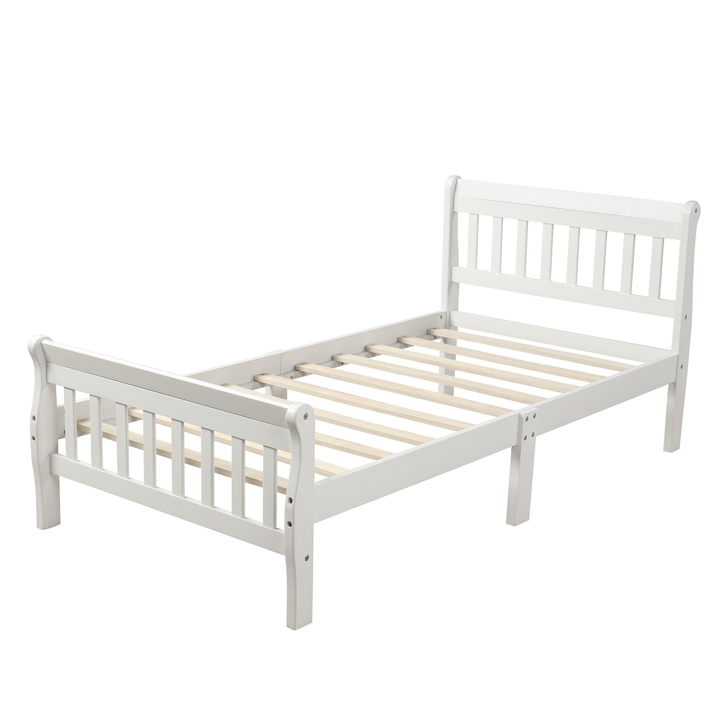 Wood Platform Bed Twin Bed Frame Panel Bed Mattress Foundation Sleigh Bed with Headboard/Footboard/Wood Slat Support